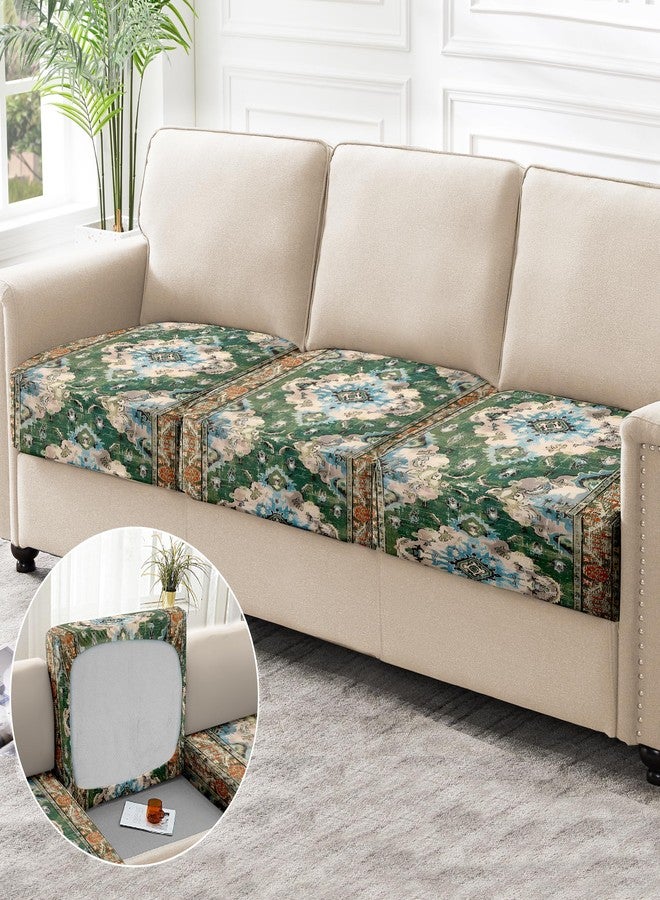 ZSYTZL 3PCS Printed Couch Cushion Covers,Washable Boho Decor Printed Elastic Sofa Cover,Indoor Outdoor Sofa Slipcovers -Green - Image 1